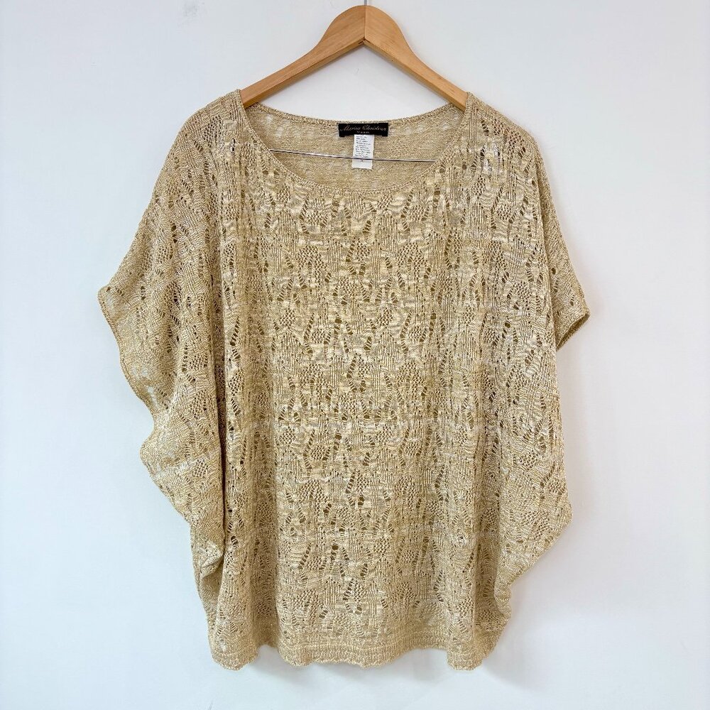 Marisa Christina Open Knit Lace Sheer Beige Metallic Dolman Sweater Top 3x Boho - Picture 2 of 7